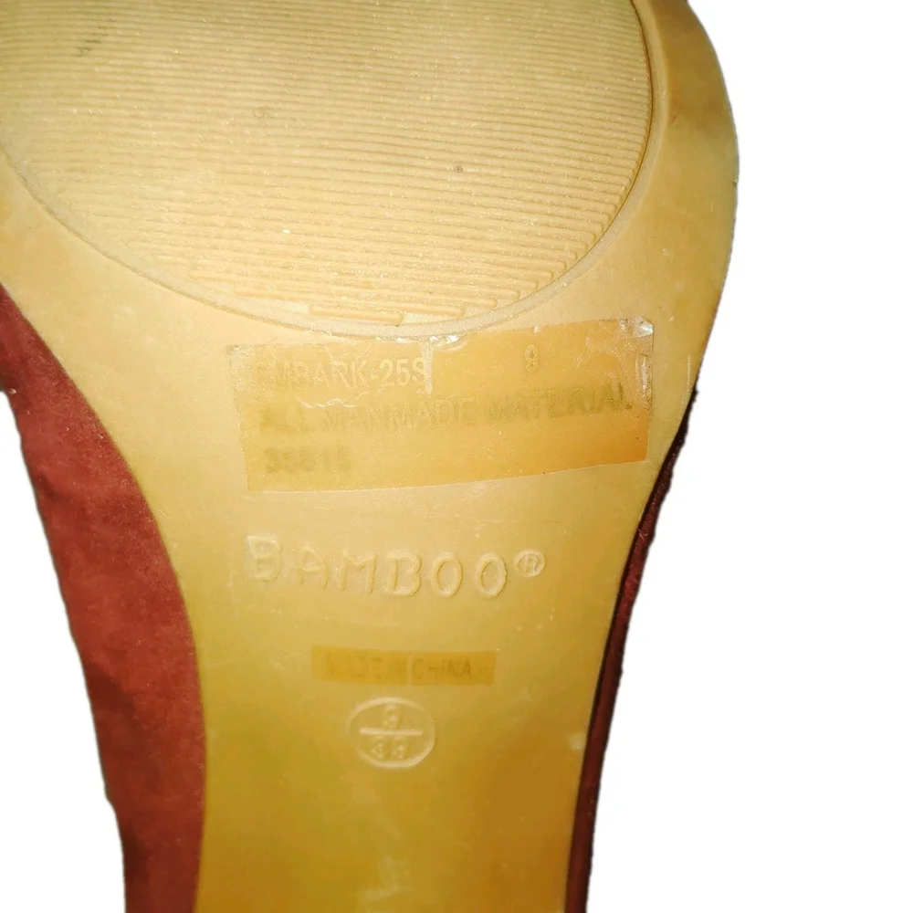 Bamboo EMBARK-25S Size 9 Burgundy Lace Up Cutout Block 4" Heel Booties Peep Toe - Picture 8 of 9